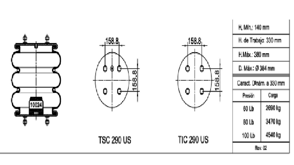 [3015-3] [3015-3] LINEA PESADA - FUELLES Y PULMONES SUSPENSION - NEUMACARG - FUELLE SELLADO 3C313-355 US TIPO 1 - 4 ESPARRAGOS DE 1/2
