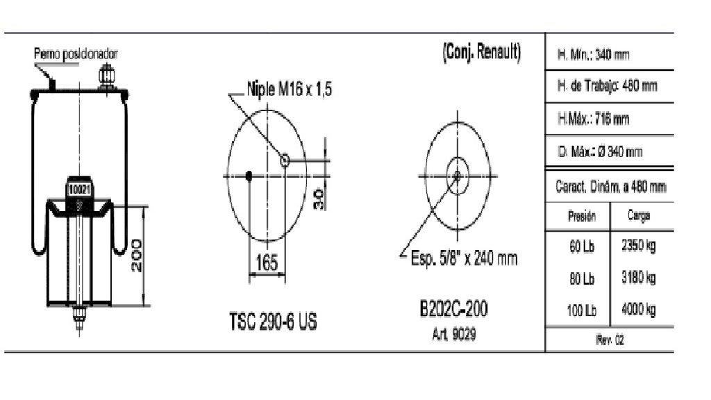 [2027-4] LINEA PESADA - FUELLES Y PULMONES SUSPENSION - NEUMACARG - FUELLE SELLADO TC280-565 USR TIPO 4 // CONJUNTO RENAULT