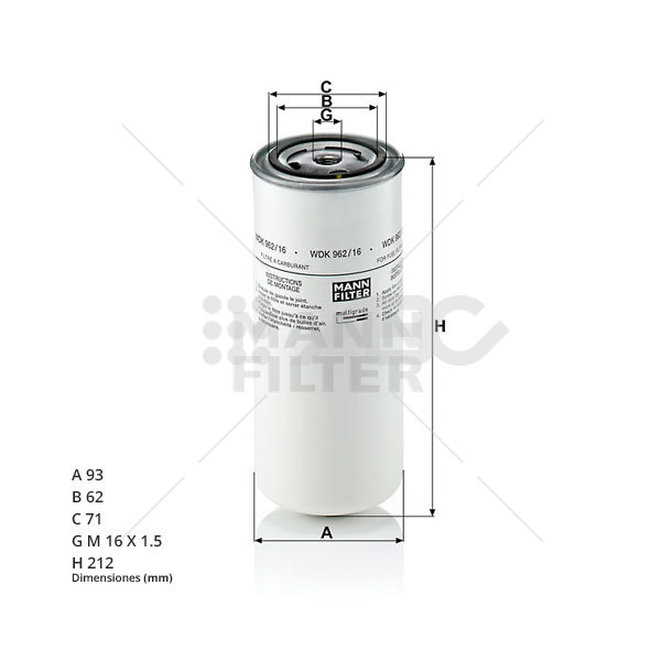[WDK962/16] [WDK962/16] LINEA PESADA - FILTROS COMBUSTIBLE - MANN-FILTROS - FILTRO DE COMBUSTIBLE IVECO EUROTECH/EUROCARGO